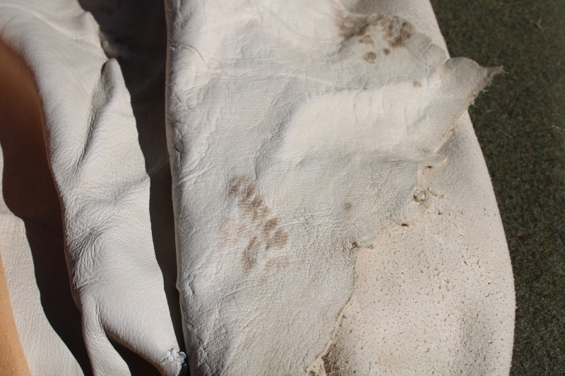 photo of vintage deer hides, tanned leather chamois color buckskin for gloves, moccasins, leatherworking #12
