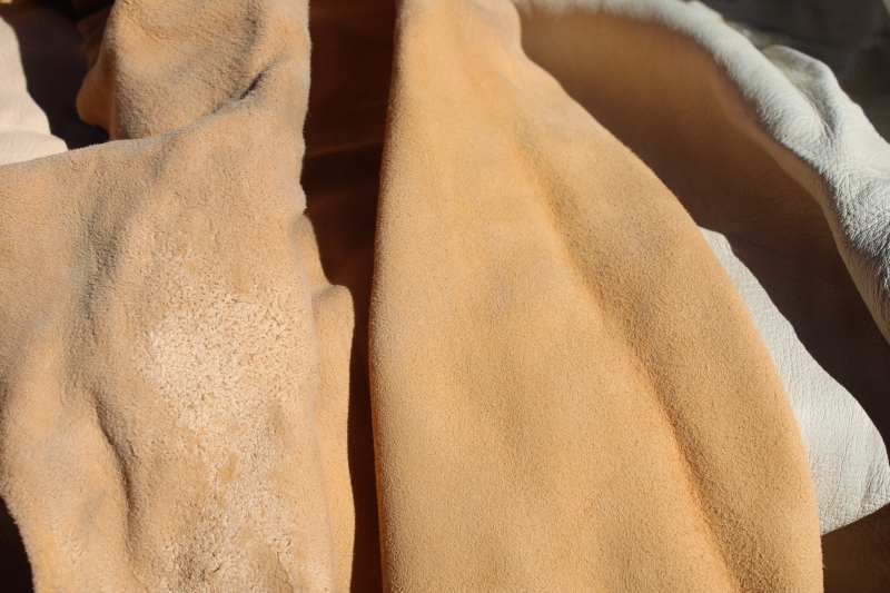 photo of vintage deer hides, tanned leather chamois color buckskin for gloves, moccasins, leatherworking #13