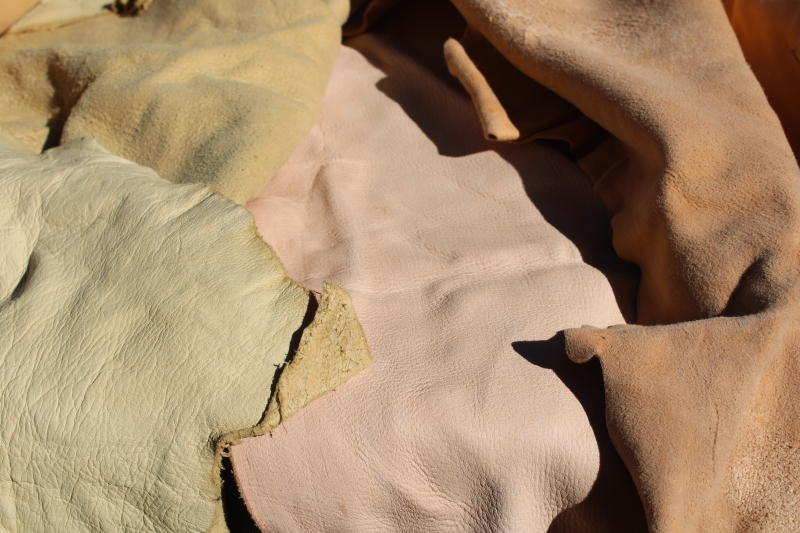 photo of vintage deer hides, tanned leather chamois color buckskin for gloves, moccasins, leatherworking #14