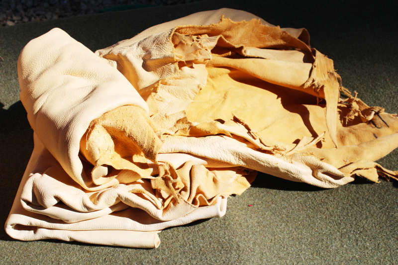 photo of vintage deer hides, tanned leather chamois color buckskin for gloves, moccasins, leatherworking #3
