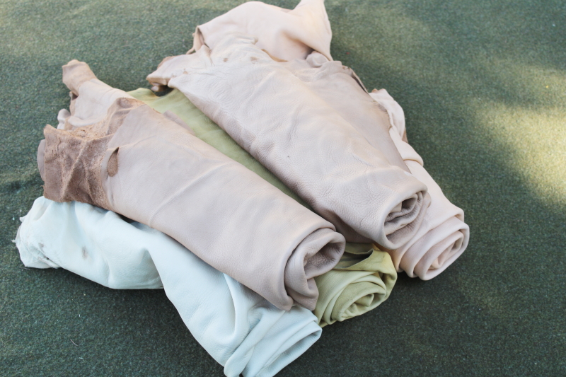 photo of vintage deer hides, tanned leather chamois color buckskin for gloves, moccasins, leatherworking #1