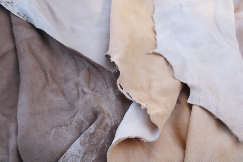 photo of vintage deer hides, tanned leather chamois color buckskin for gloves, moccasins, leatherworking #4