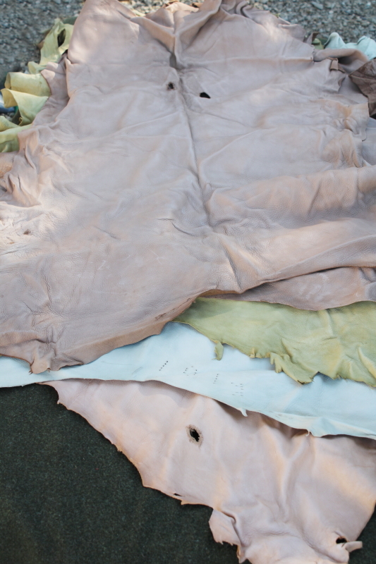 photo of vintage deer hides, tanned leather chamois color buckskin for gloves, moccasins, leatherworking #6