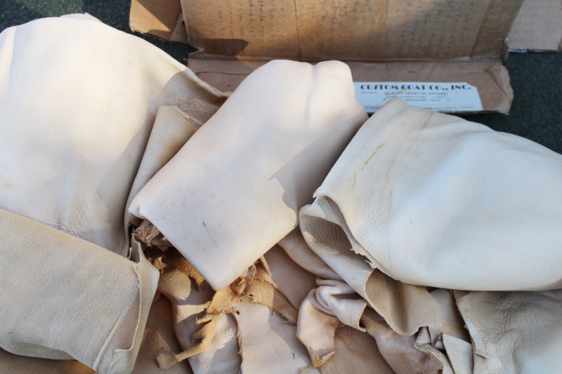 photo of vintage deer hides, tanned leather chamois color buckskin for gloves, moccasins, leatherworking #1