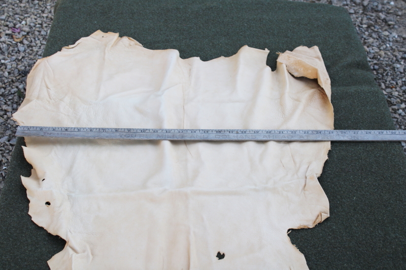 photo of vintage deer hides, tanned leather chamois color buckskin for gloves, moccasins, leatherworking #5