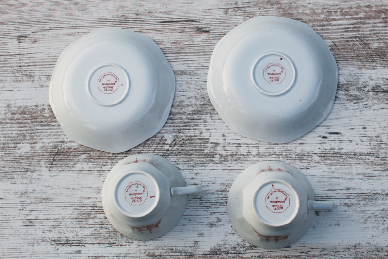 photo of vintage demitasse cups and saucers, tiny tea or coffee cups Wedgwood Flying Cloud sailing ships colonial style  #4