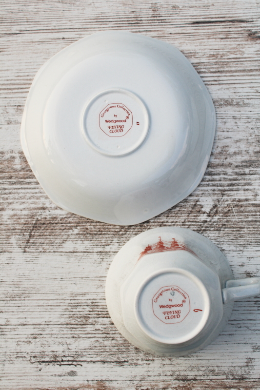 photo of vintage demitasse cups and saucers, tiny tea or coffee cups Wedgwood Flying Cloud sailing ships colonial style  #5