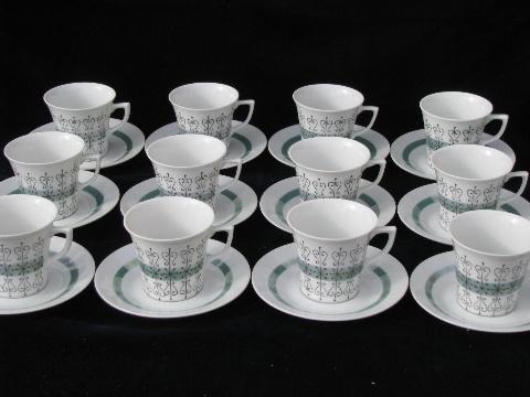 photo of vintage demitasse espresso cups & saucers, white china w/ luster, set of 12 #1