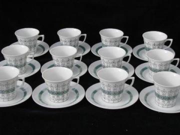 catalog photo of vintage demitasse espresso cups & saucers, white china w/ luster, set of 12