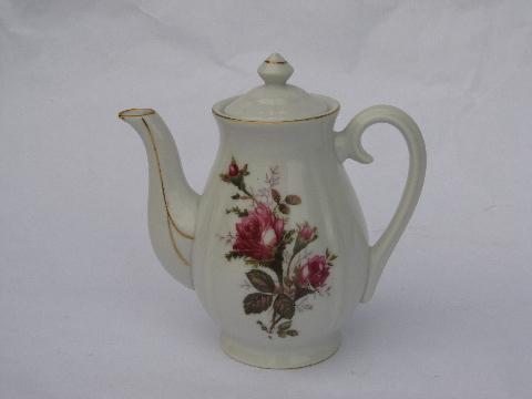 photo of vintage demitasse size small china coffee pot, old moss rose pattern #1