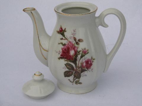 photo of vintage demitasse size small china coffee pot, old moss rose pattern #2