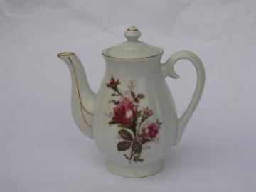 catalog photo of vintage demitasse size small china coffee pot, old moss rose pattern