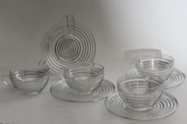 photo of vintage depression glass, Anchor Hocking Manhattan pattern cups & saucers or small plates #1