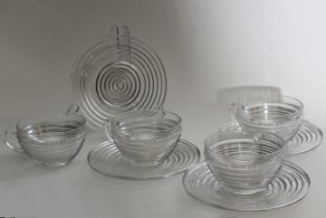 catalog photo of vintage depression glass, Anchor Hocking Manhattan pattern cups & saucers or small plates