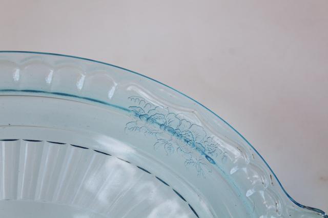 photo of vintage depression glass Mayfair open rose oval platter or tray, Anchor Hocking blue #2