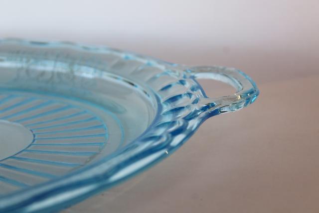 photo of vintage depression glass Mayfair open rose oval platter or tray, Anchor Hocking blue #5