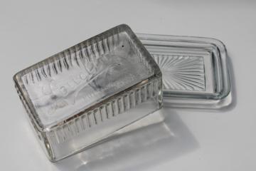 catalog photo of vintage depression glass butter dish one pound block Louella advertising embossed cover