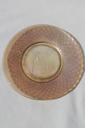 photo of vintage depression glass checkerboard windmill marigold carnival glass plate #2