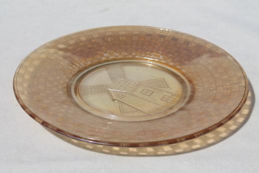 photo of vintage depression glass checkerboard windmill marigold carnival glass plate #3