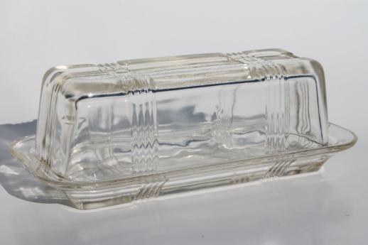 photo of vintage depression glass covered butter dish, butter plate & cover criss-cross pattern glass #1