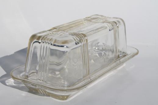 photo of vintage depression glass covered butter dish, butter plate & cover criss-cross pattern glass #3