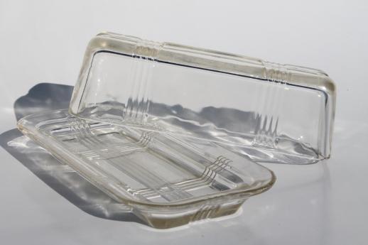 photo of vintage depression glass covered butter dish, butter plate & cover criss-cross pattern glass #4