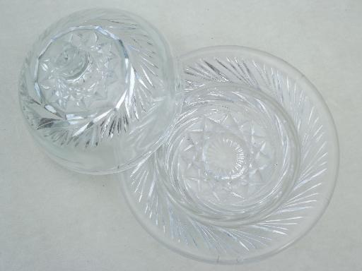 photo of vintage depression glass doll dishes, clear pressed glass & cobalt blue #8