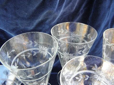 photo of vintage depression glass etched stemware, parfait glasses & champagnes #2