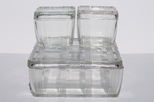 photo of vintage depression glass fridge boxes set, criss-cross refrigerator dishes for leftovers #2