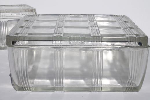 photo of vintage depression glass fridge boxes set, criss-cross refrigerator dishes for leftovers #3