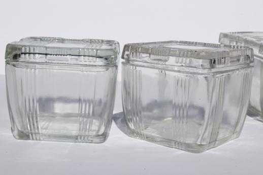 photo of vintage depression glass fridge boxes set, criss-cross refrigerator dishes for leftovers #4