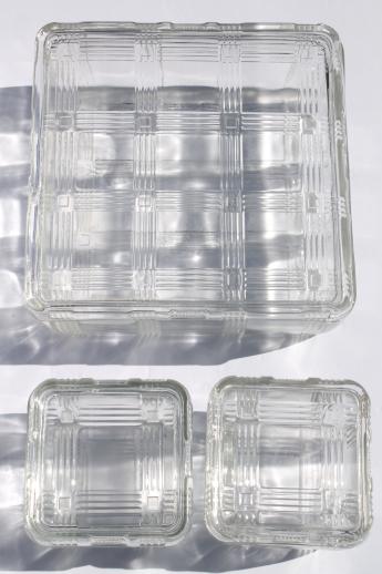 photo of vintage depression glass fridge boxes set, criss-cross refrigerator dishes for leftovers #5