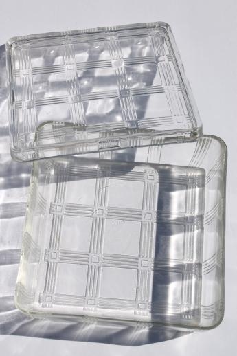 photo of vintage depression glass fridge boxes set, criss-cross refrigerator dishes for leftovers #7