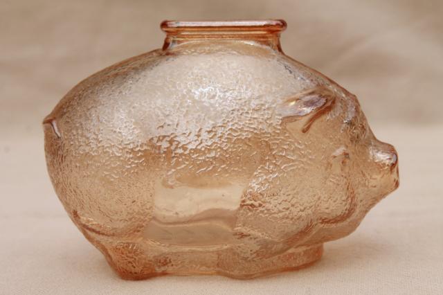 photo of vintage depression glass piggy bank, coin savings bank shaped like a small pig #3