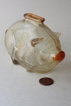catalog photo of vintage depression glass piggy bank, coin savings money box shaped like a small pig