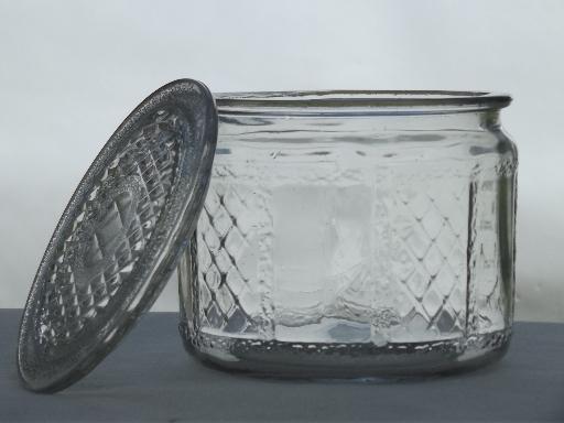 photo of vintage depression glass refrigerator box, diamond band round dish  #3