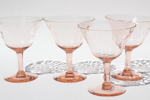 photo of vintage depression glass sherbet dishes or champagne glasses, blush pink hex optic #1