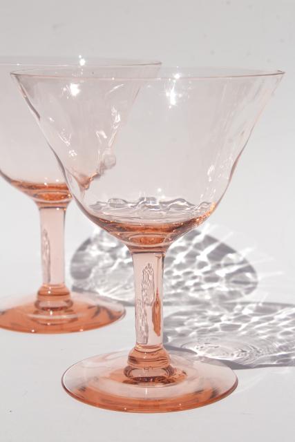 photo of vintage depression glass sherbet dishes or champagne glasses, blush pink hex optic #2