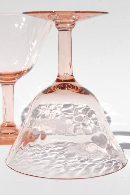 photo of vintage depression glass sherbet dishes or champagne glasses, blush pink hex optic #3