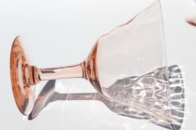 photo of vintage depression glass sherbet dishes or champagne glasses, blush pink hex optic #4