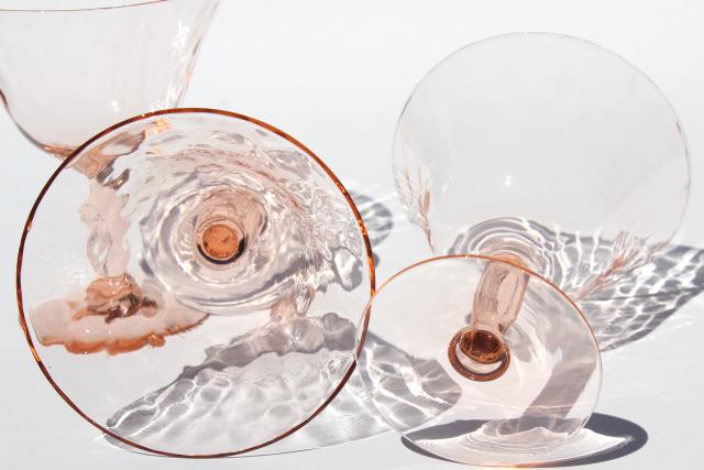 photo of vintage depression glass sherbet dishes or champagne glasses, blush pink hex optic #5