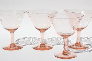 catalog photo of vintage depression glass sherbet dishes or champagne glasses, blush pink hex optic