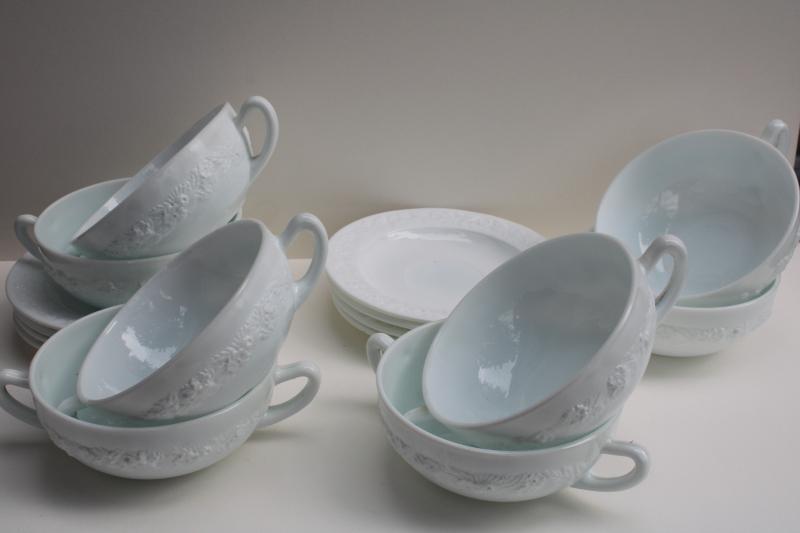 photo of vintage depression glass, white milk glass cream soup bowls Anchor Hocking Vitrock #2