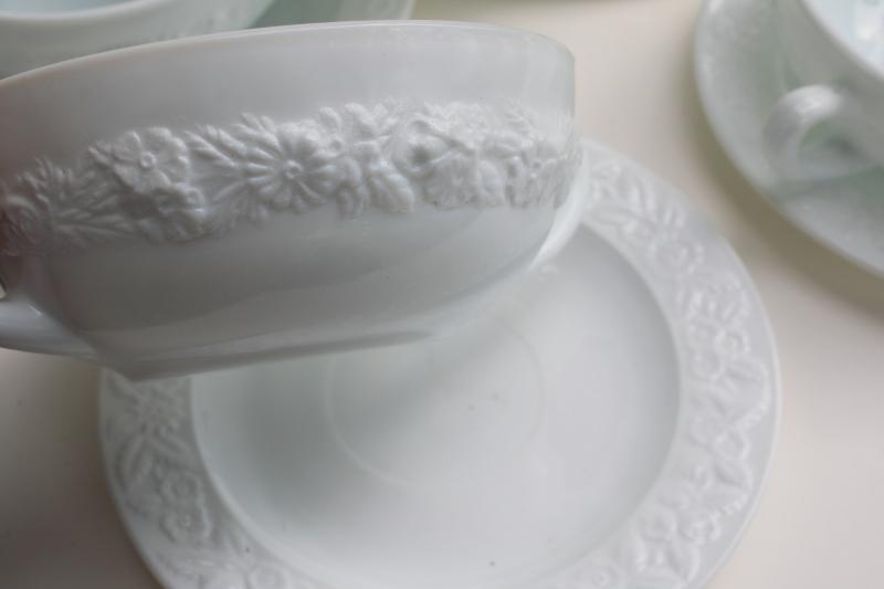 photo of vintage depression glass, white milk glass cream soup bowls Anchor Hocking Vitrock #5