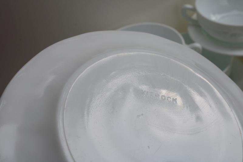 photo of vintage depression glass, white milk glass cream soup bowls Anchor Hocking Vitrock #8