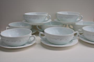 catalog photo of vintage depression glass, white milk glass cream soup bowls Anchor Hocking Vitrock