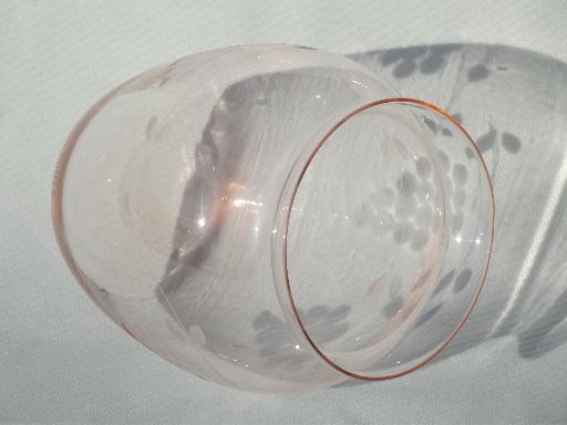 photo of vintage depression pink glass vase w/ wheel cut grapes pattern #2