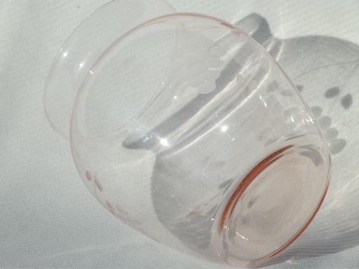 photo of vintage depression pink glass vase w/ wheel cut grapes pattern #3