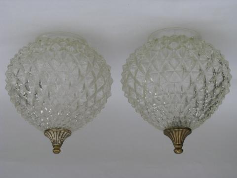 photo of vintage diamond point glass globe shades for double pendant swag lamp #1