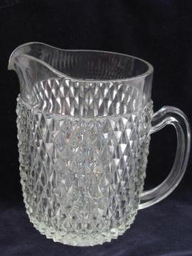 catalog photo of vintage diamond point pattern water pitcher, Indiana glass